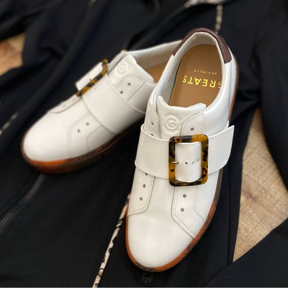 Greats Sneakers White Patent Leather Tortoise Buckle